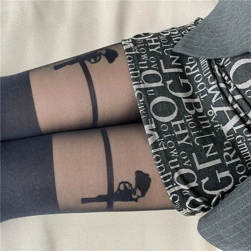 Fake Stocking Sexy Women Over Knee Patchwork Pantyhose