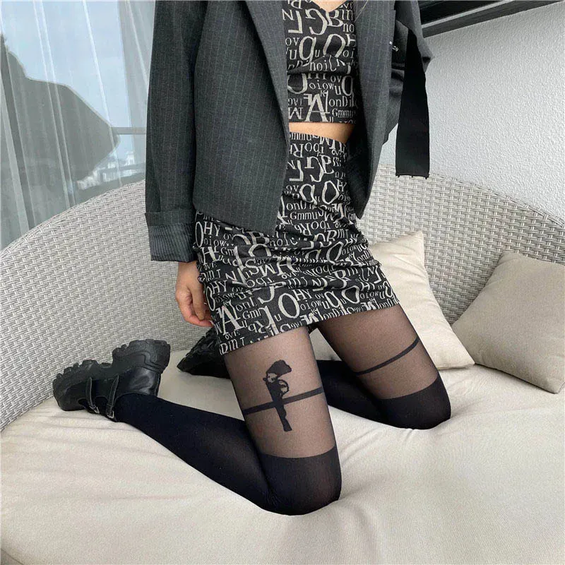 Fake Stocking Sexy Women Over Knee Patchwork Pantyhose