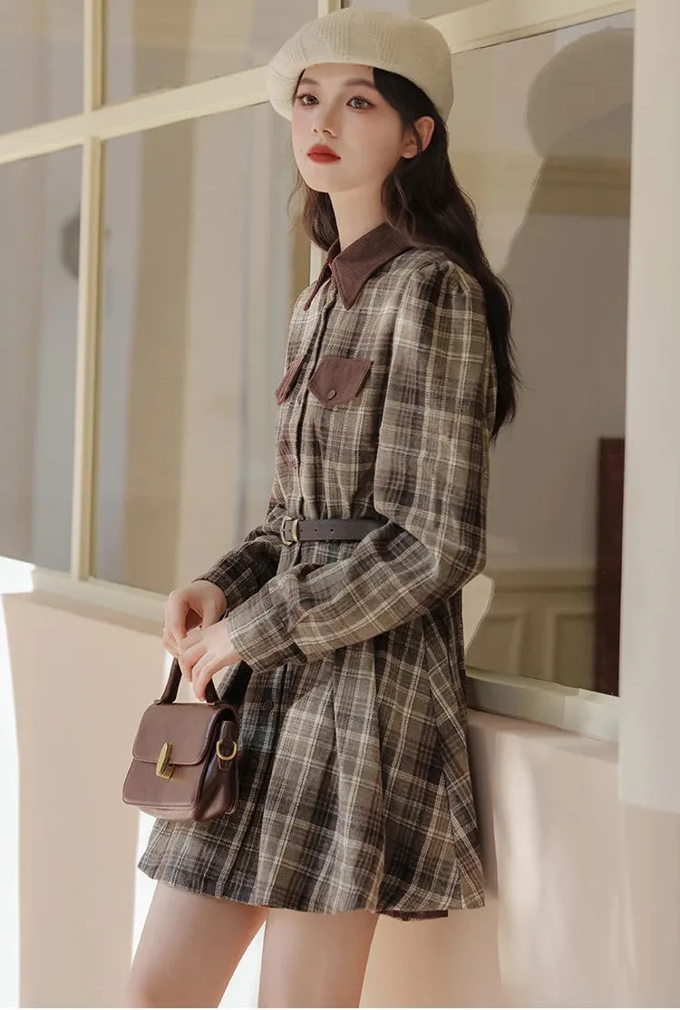 Foggy Skies Plaid Dark Academia Wool Dress