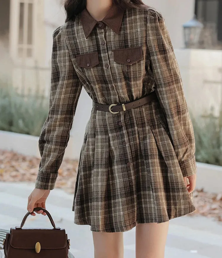 Foggy Skies Plaid Dark Academia Wool Dress