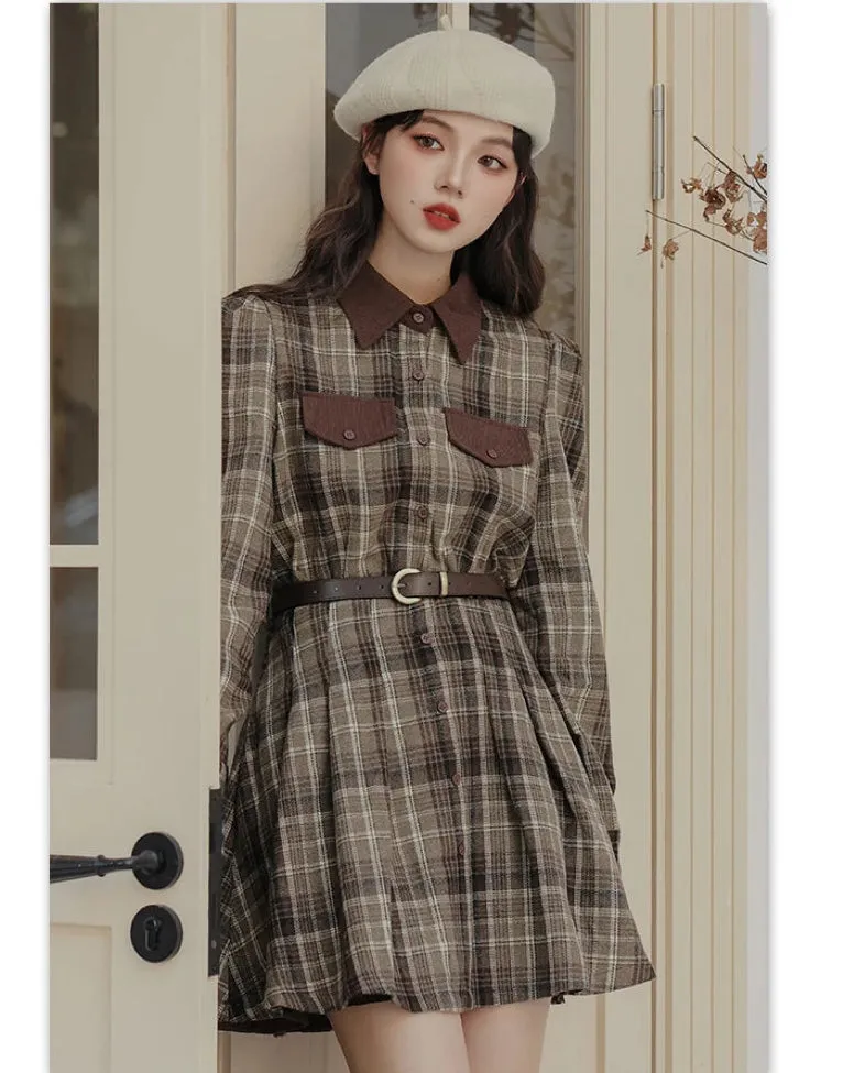 Foggy Skies Plaid Dark Academia Wool Dress