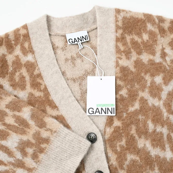 Ganni  |Casual Style Wool Rib Long Sleeves Plain Logo Cardigans