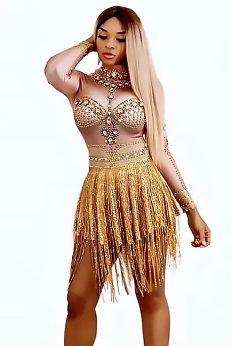 Gold Goddess Tassel Diamante Dress