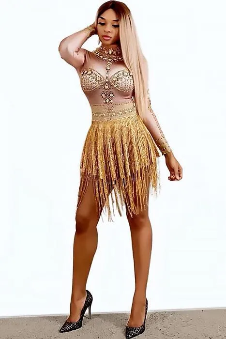 Gold Goddess Tassel Diamante Dress