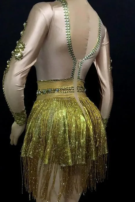 Gold Goddess Tassel Diamante Dress