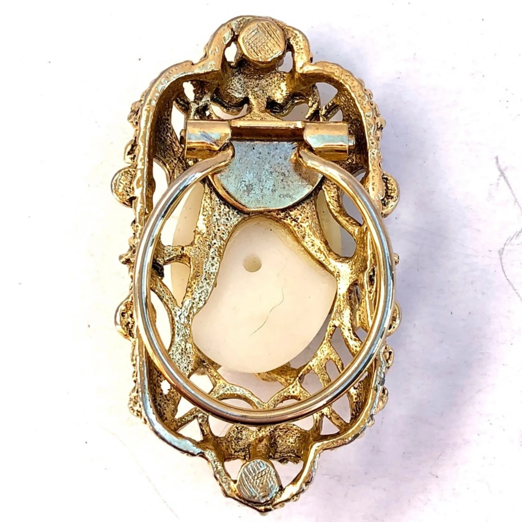 Gold Tone Pearl Stone Brooch