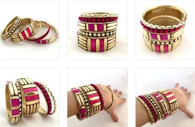 Gold Tone Pink Set of 5 Bracelets