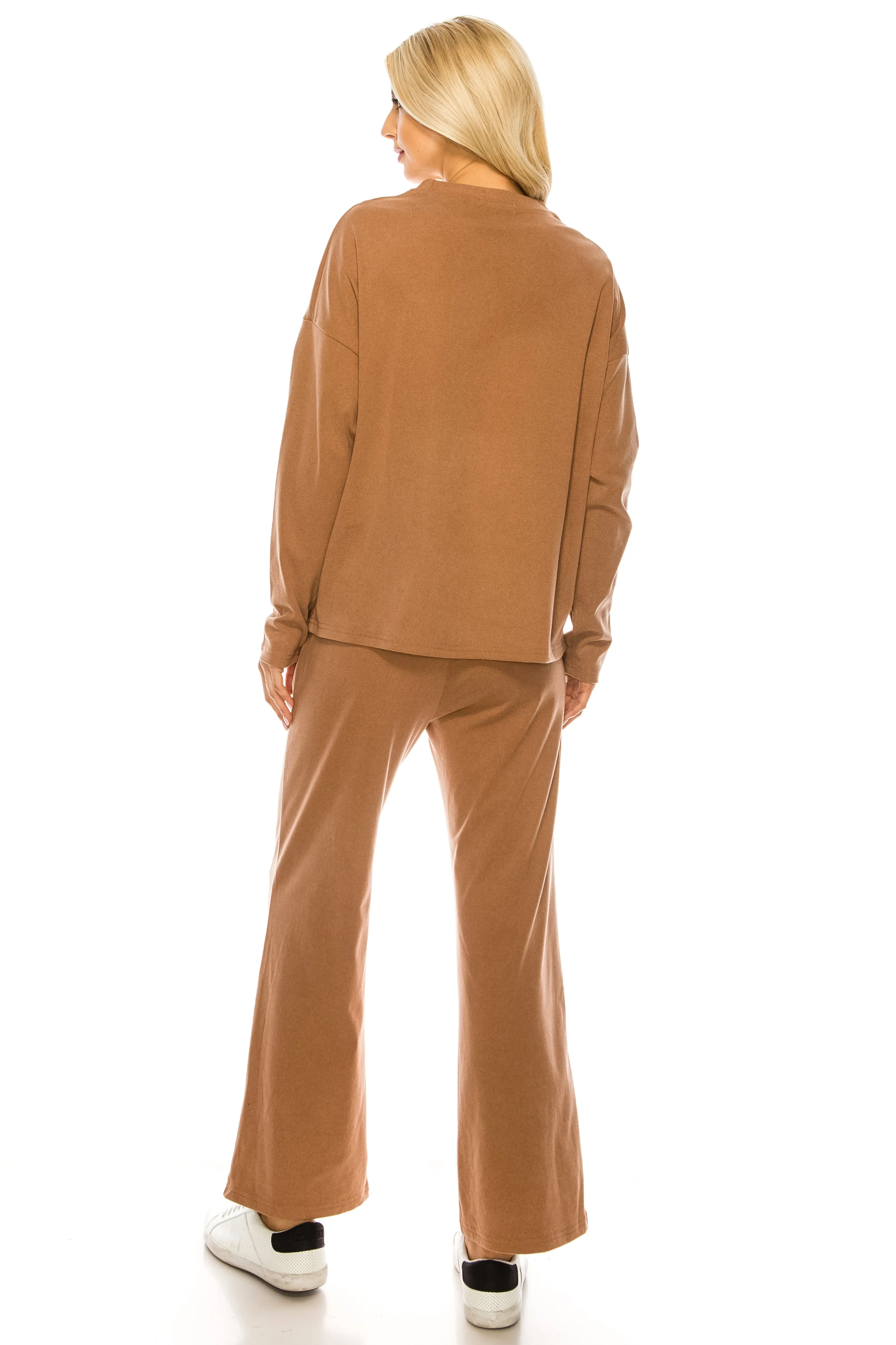 Haute Edition Women's Knit Lounge Set with Sweatshirt and Flared Pant