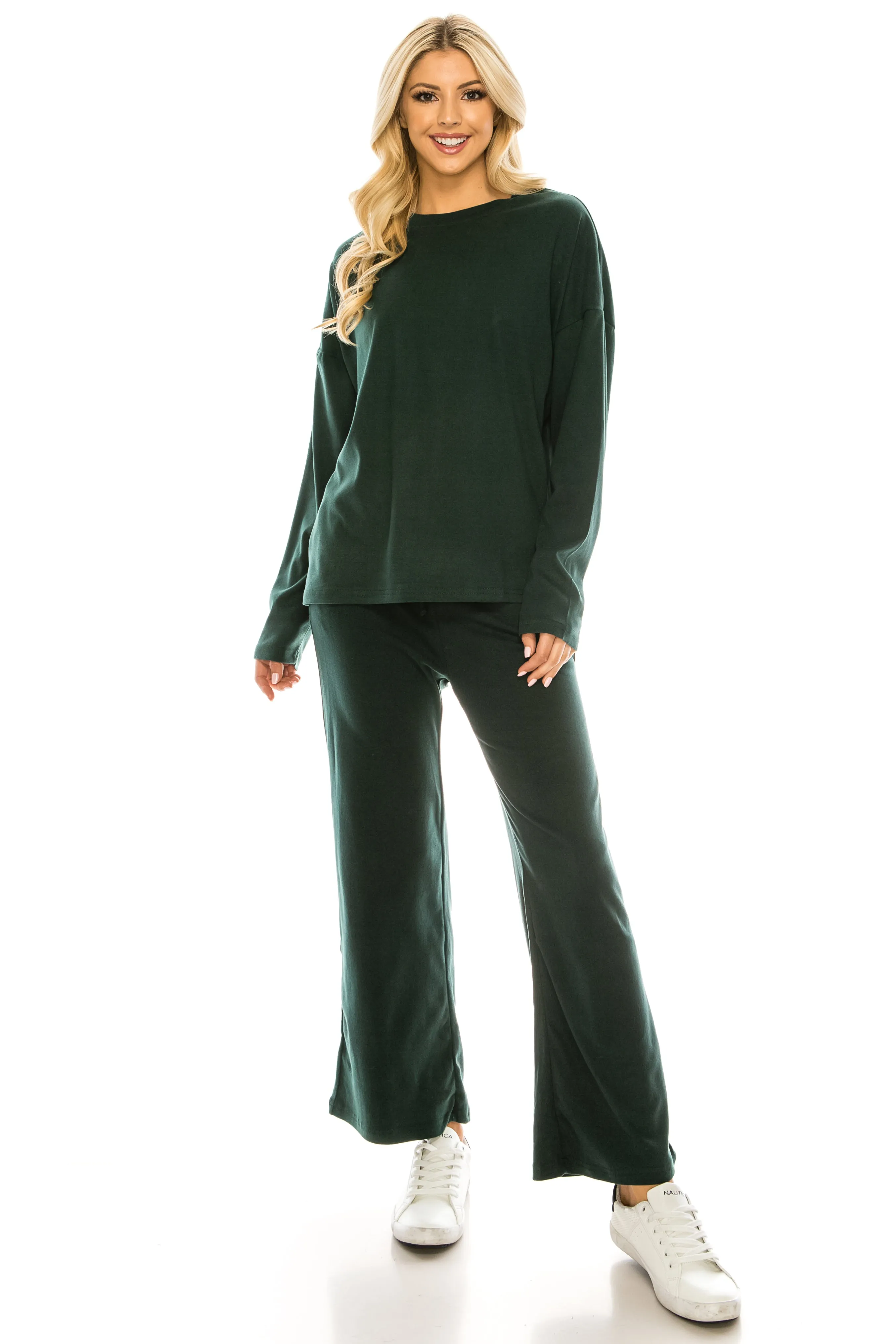 Haute Edition Women's Knit Lounge Set with Sweatshirt and Flared Pant