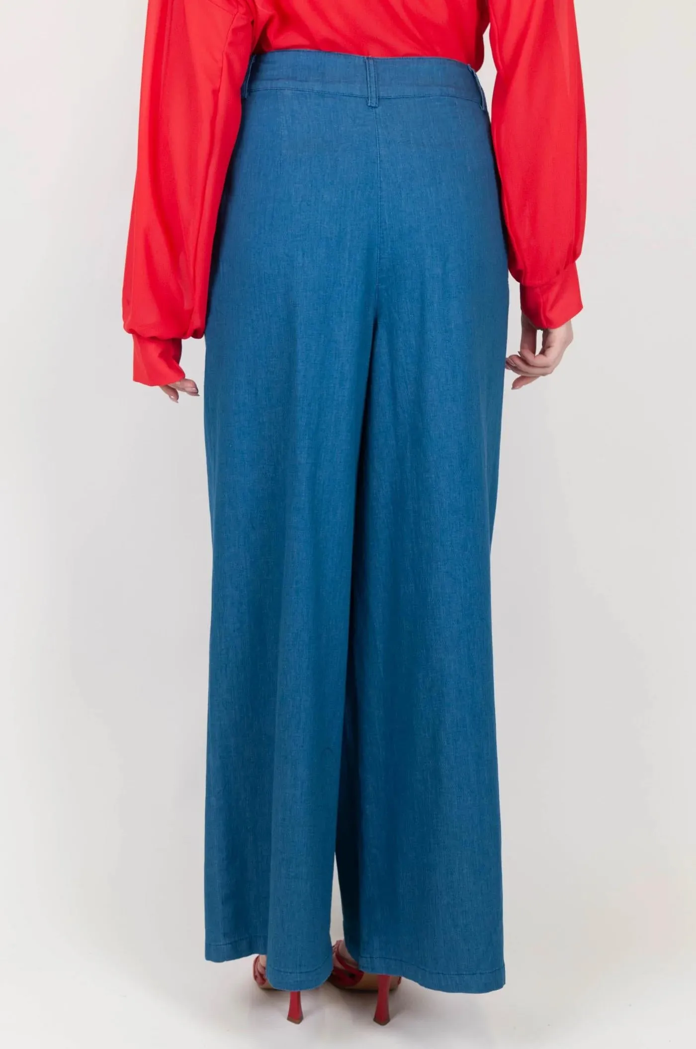 Haveone - Pantalone palazzo denim con pinces