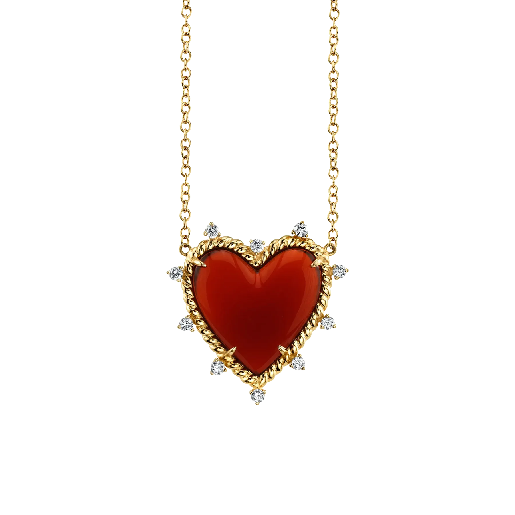 Heart Twist Necklace - White Diamond and Carnelian / 14k Yellow Gold