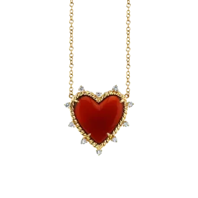 Heart Twist Necklace - White Diamond and Carnelian / 14k Yellow Gold