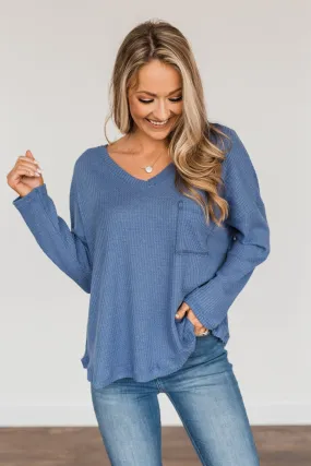 Hope Filled Days Waffle Knit Top- Deep Dusty Blue