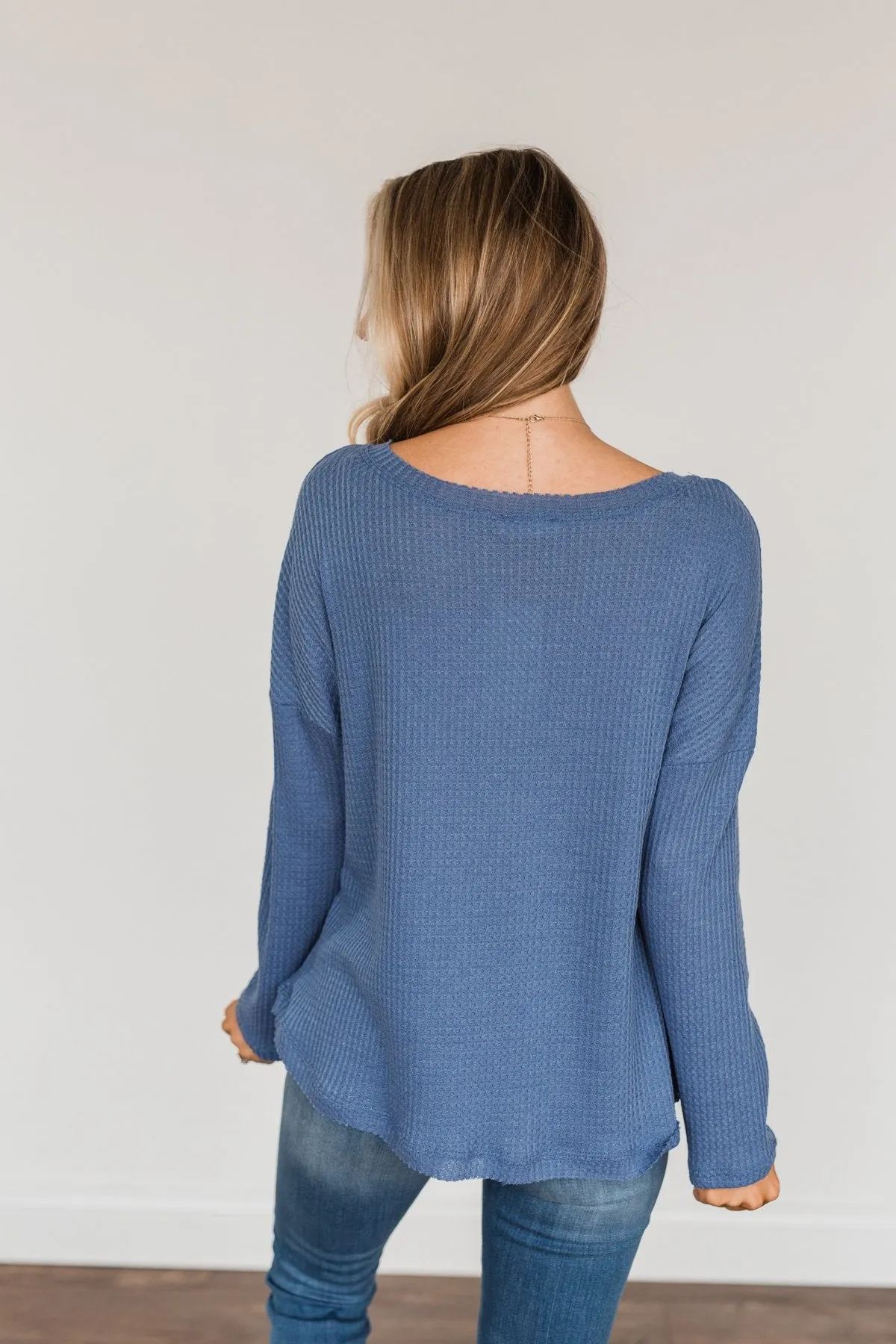 Hope Filled Days Waffle Knit Top- Deep Dusty Blue