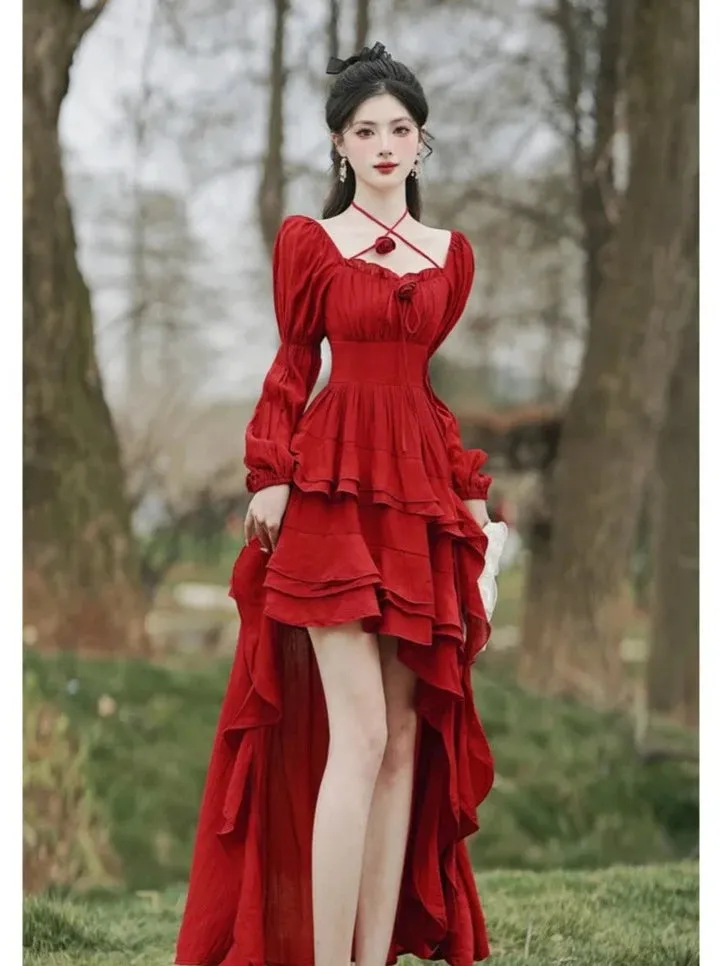 In a Fairytale Forest Layered High-Low Red Princesscore Dress