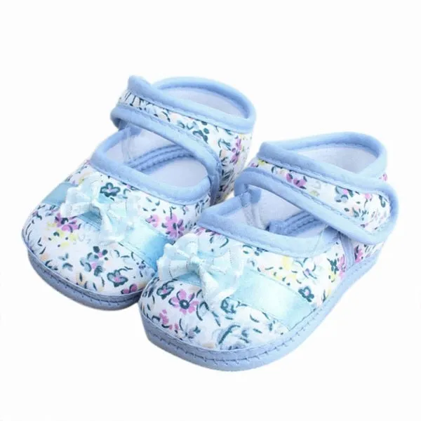 Infants Shies Baby Kids Bowknot Flower Printed Prewalker Cotton Fabric Shoes