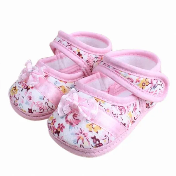 Infants Shies Baby Kids Bowknot Flower Printed Prewalker Cotton Fabric Shoes