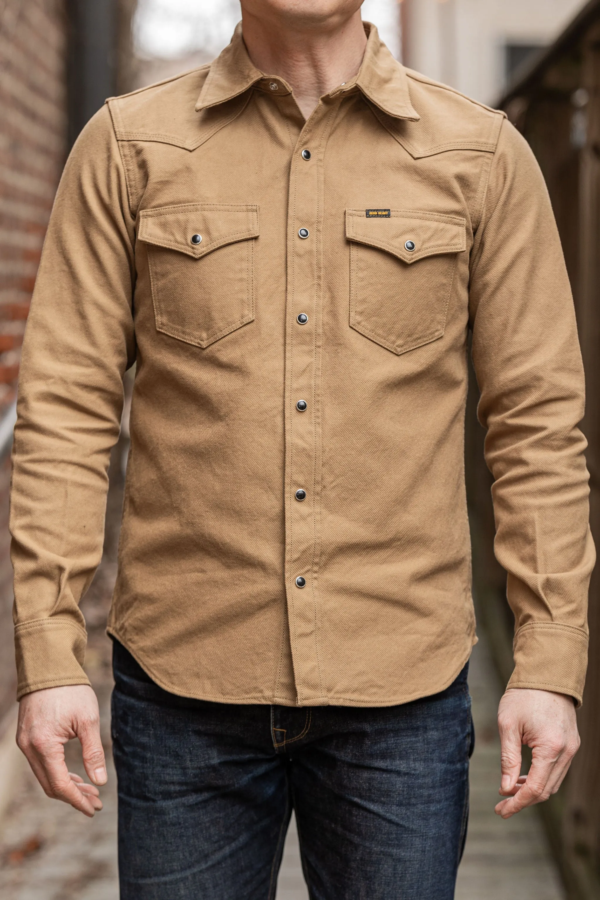 Iron Heart IHSH-235-BRN Military Serge Western Shirt - Brown