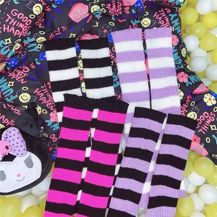 Japanese harajuku ins jk striped knit knee socks BY1196