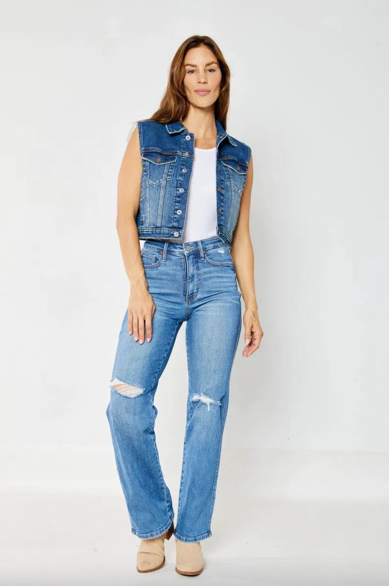 Judy Blue Tummy Control Knee Destroy Straight Leg Jeans