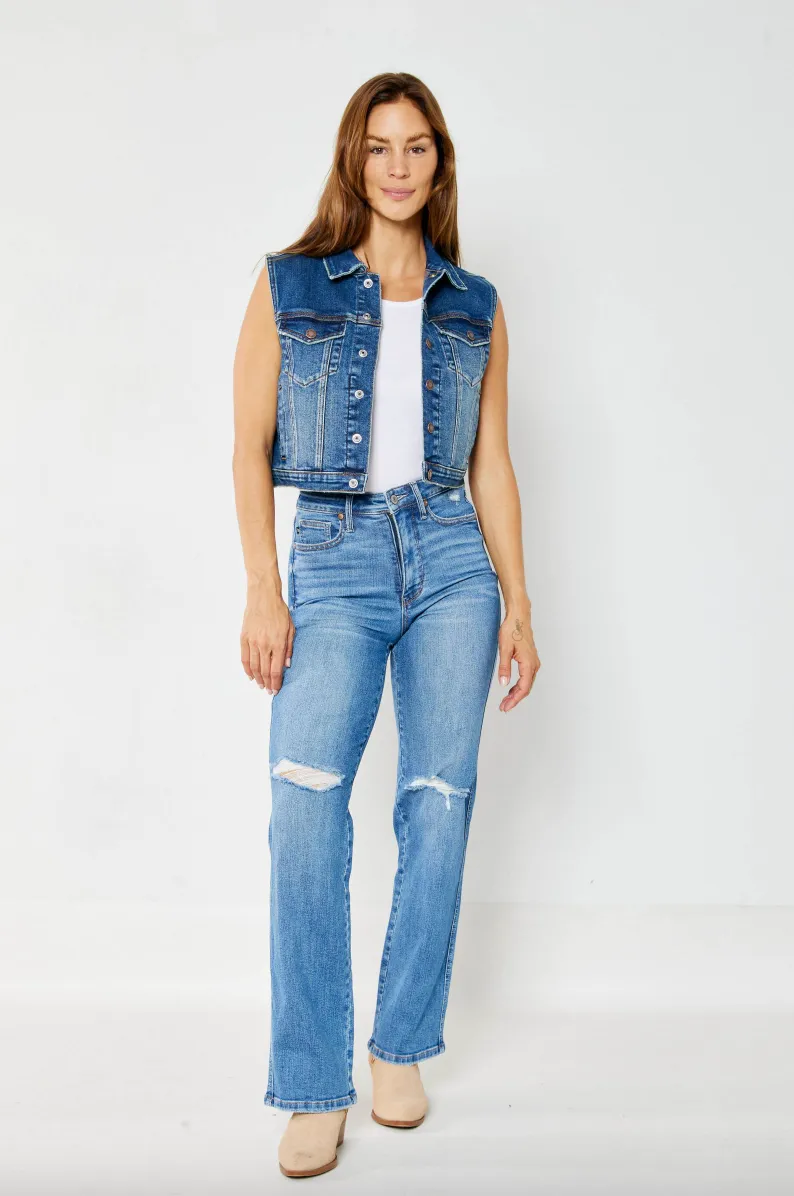 Judy Blue Tummy Control Knee Destroy Straight Leg Jeans