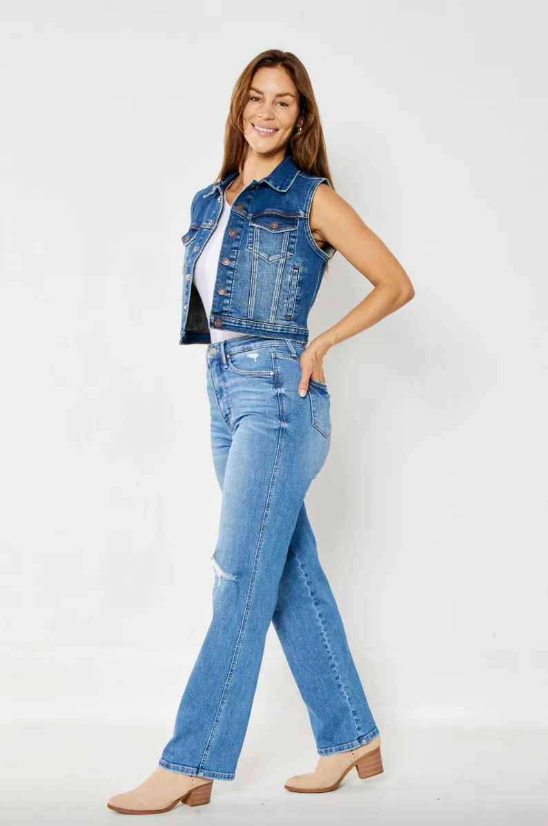 Judy Blue Tummy Control Knee Destroy Straight Leg Jeans