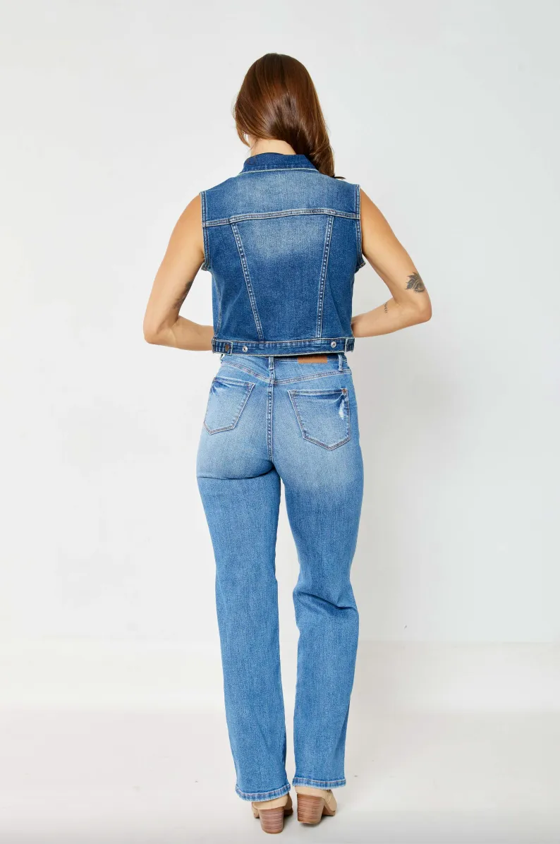 Judy Blue Tummy Control Knee Destroy Straight Leg Jeans