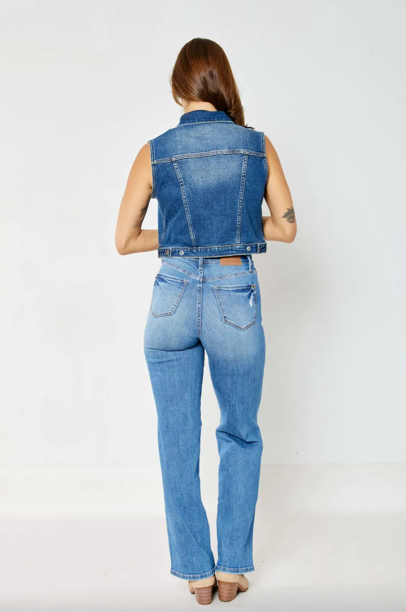 Judy Blue Tummy Control Knee Destroy Straight Leg Jeans