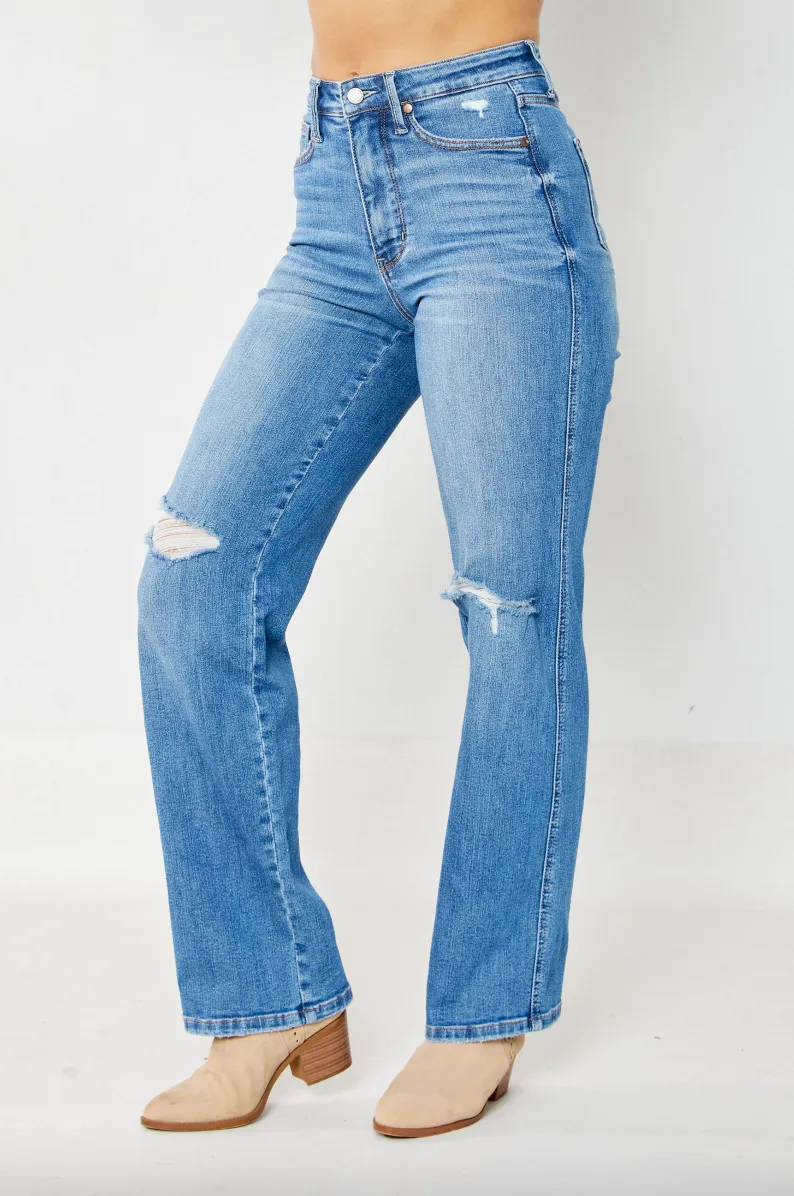 Judy Blue Tummy Control Knee Destroy Straight Leg Jeans