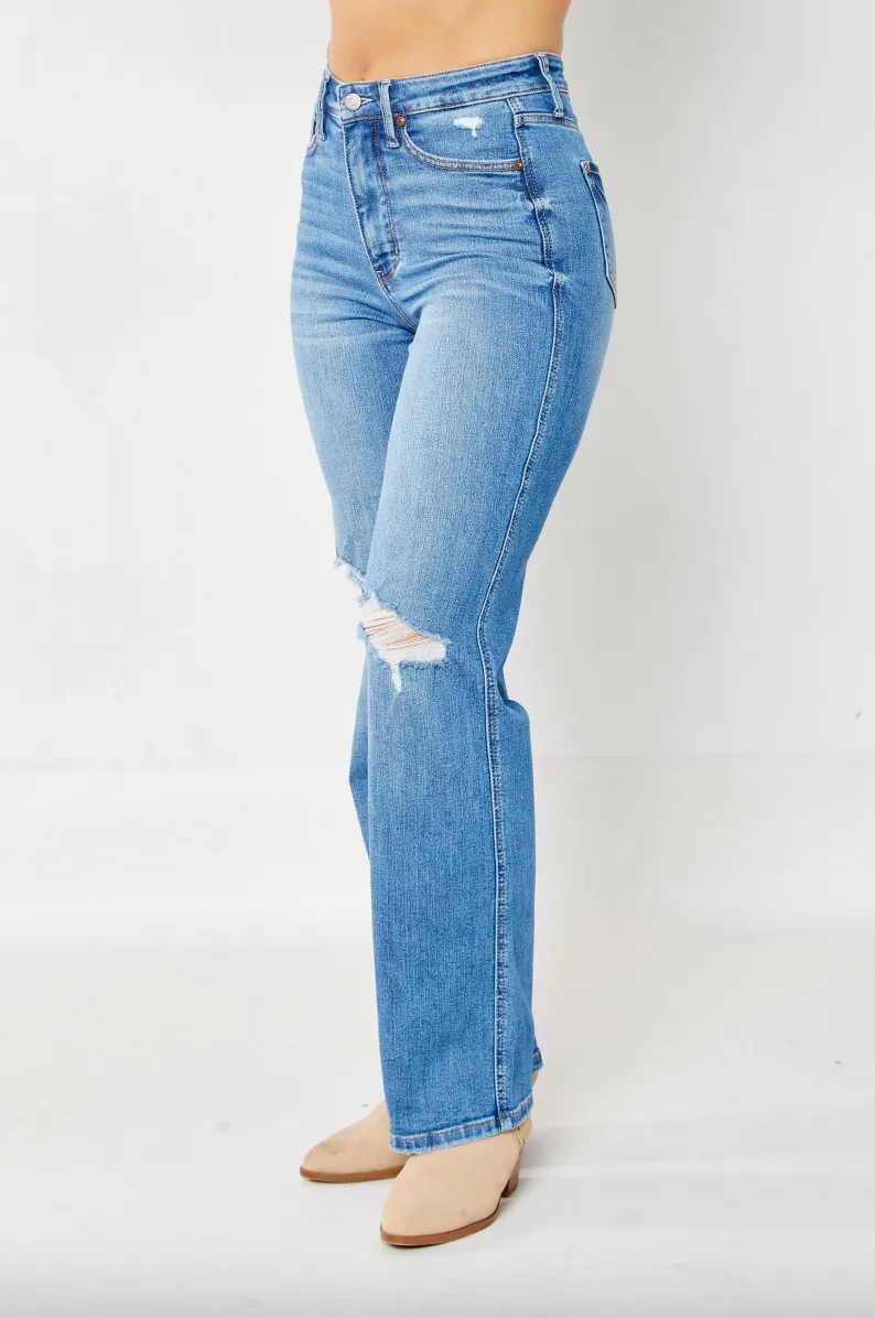 Judy Blue Tummy Control Knee Destroy Straight Leg Jeans