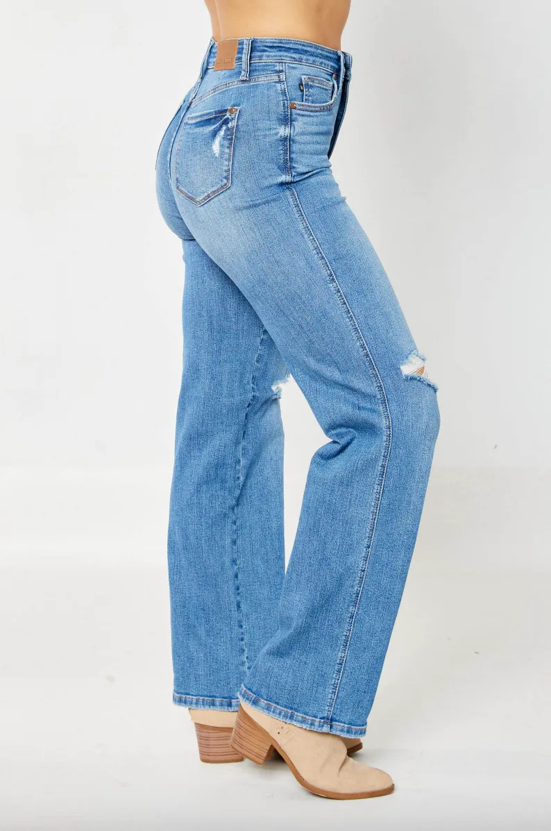 Judy Blue Tummy Control Knee Destroy Straight Leg Jeans