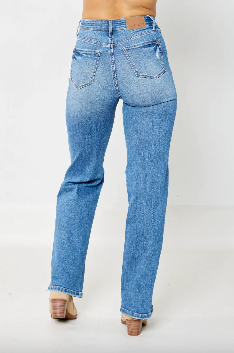 Judy Blue Tummy Control Knee Destroy Straight Leg Jeans