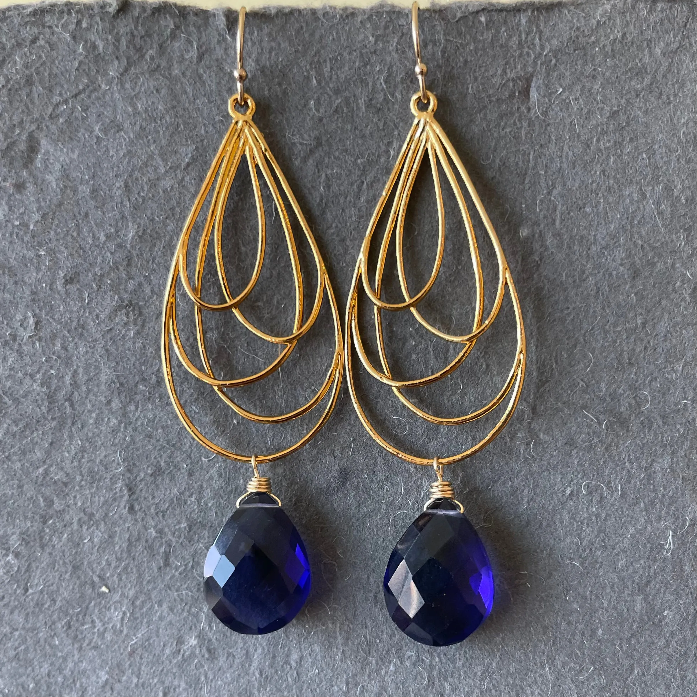 Layered Teardrop Chandelier earrings, Deep Sapphire Blue