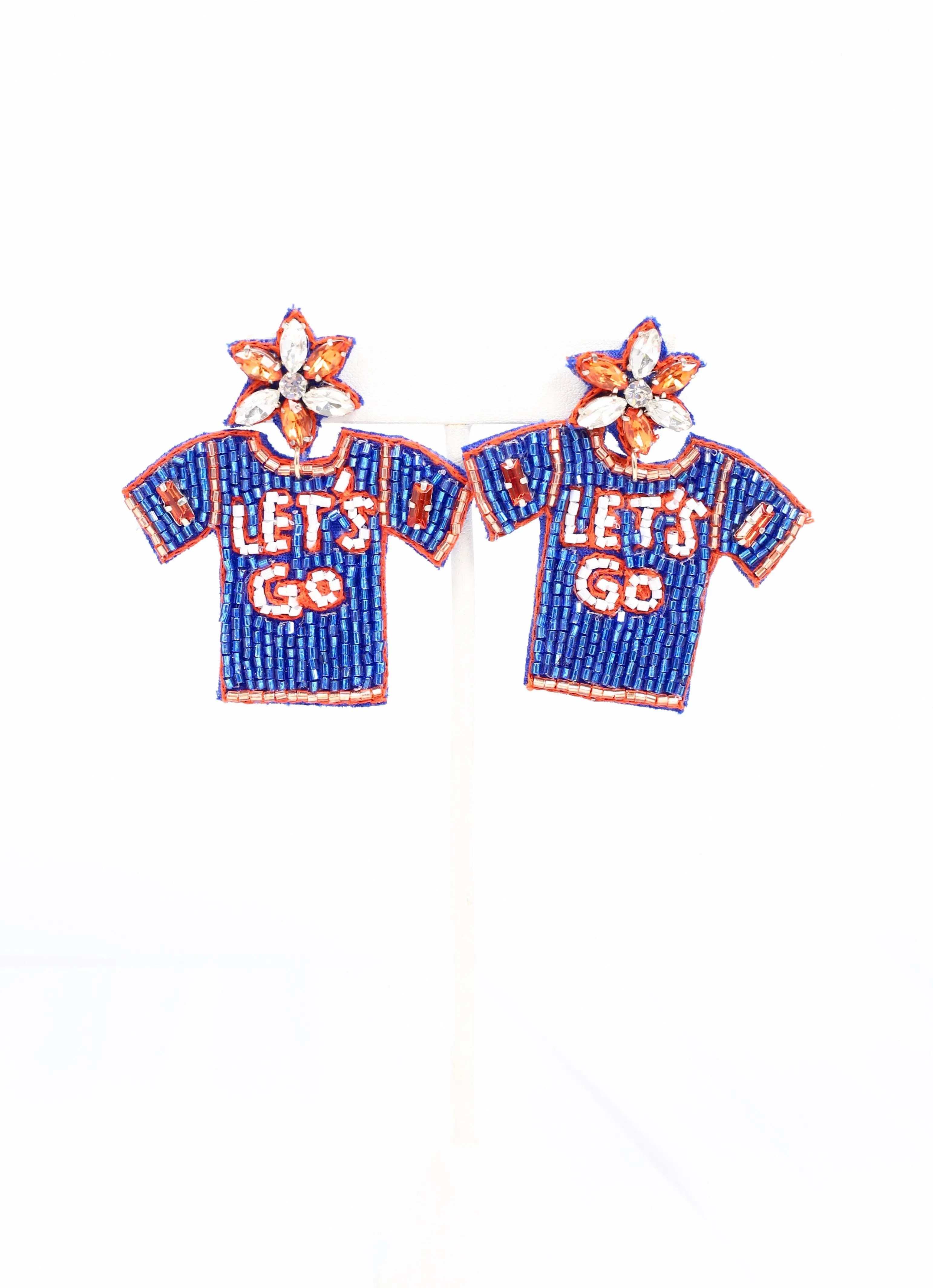 Let's Go Jersey Beaded Earring ROYAL BLUE ORANGE