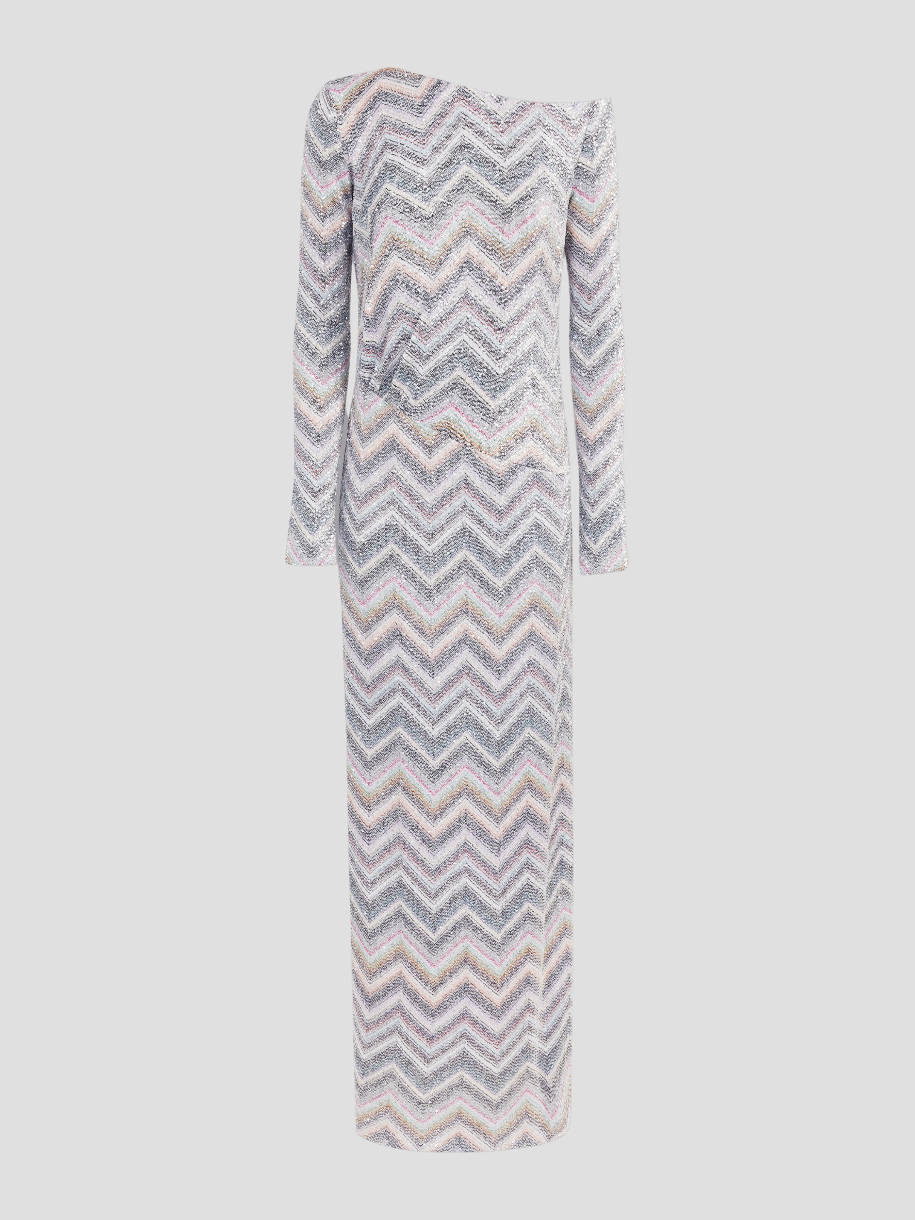 Light Grey Zig Zag Sequins Maxi Dress