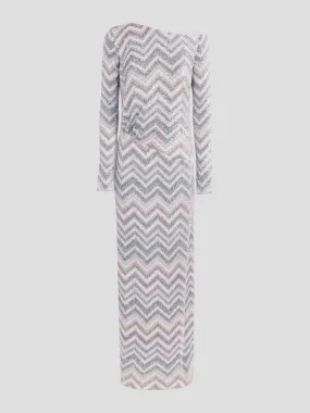 Light Grey Zig Zag Sequins Maxi Dress