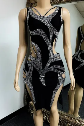 Linda Black Diamante Dress