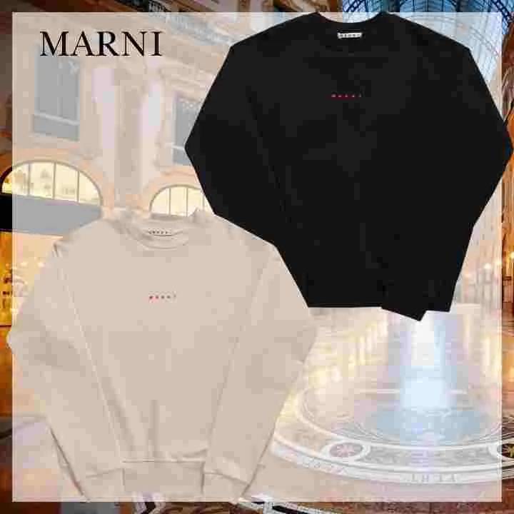 MARNI  |U-Neck Long Sleeves Plain Cotton Logo Designers Sweatshirts