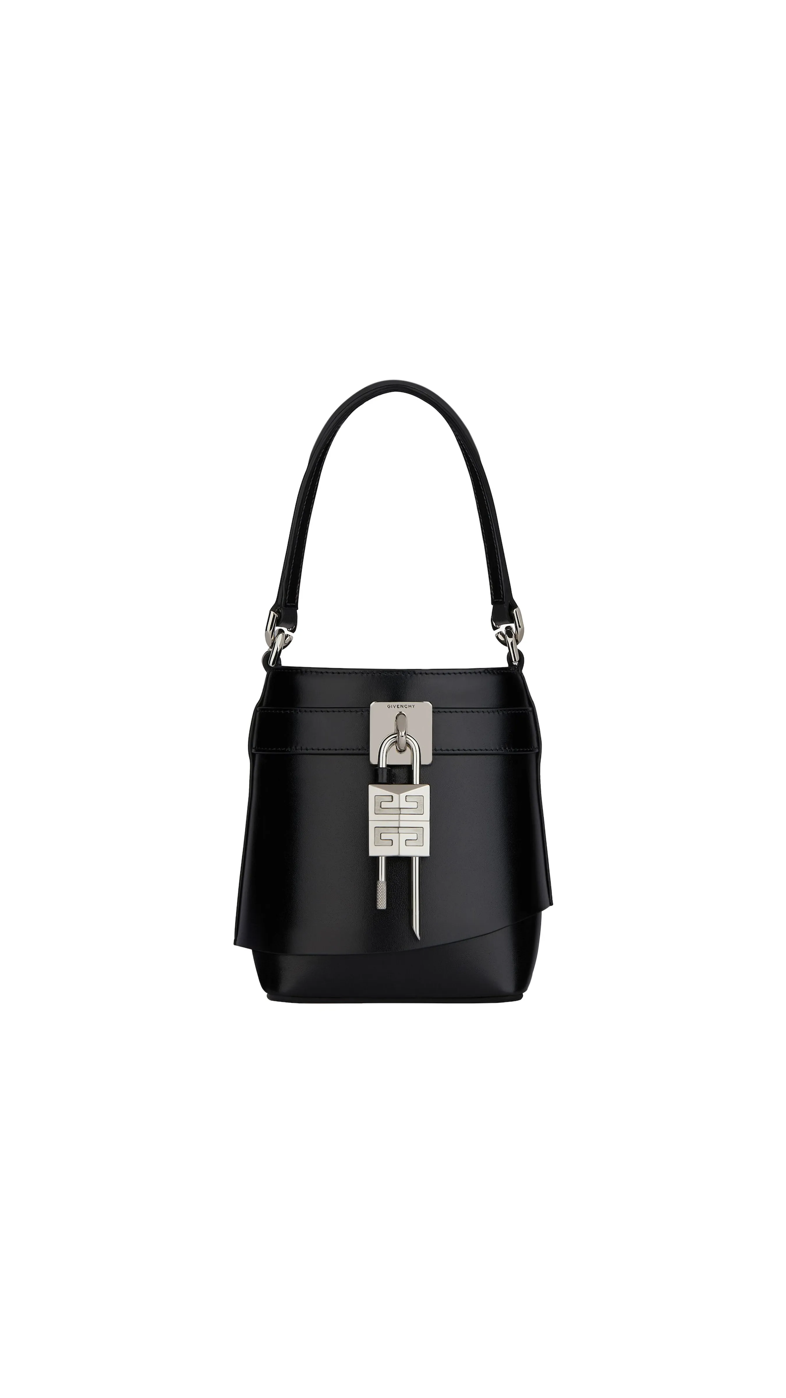 Micro Shark Lock Bucket Bag in Box Leather - Black