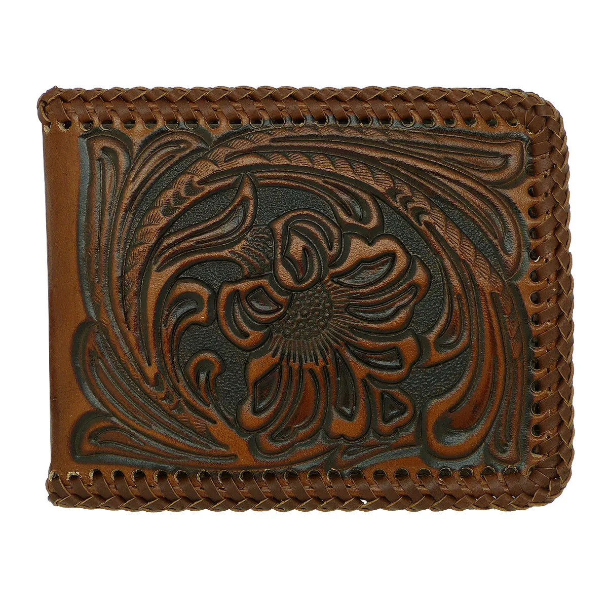 Nocona Mens Western Wallet Bi-fold Tooled and Laced Brown Leather N5421008