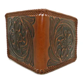 Nocona Mens Western Wallet Bi-fold Tooled and Laced Brown Leather N5421008