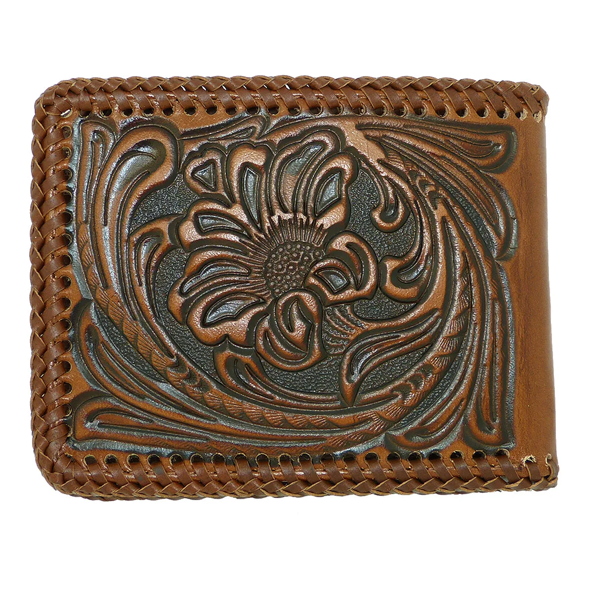 Nocona Mens Western Wallet Bi-fold Tooled and Laced Brown Leather N5421008