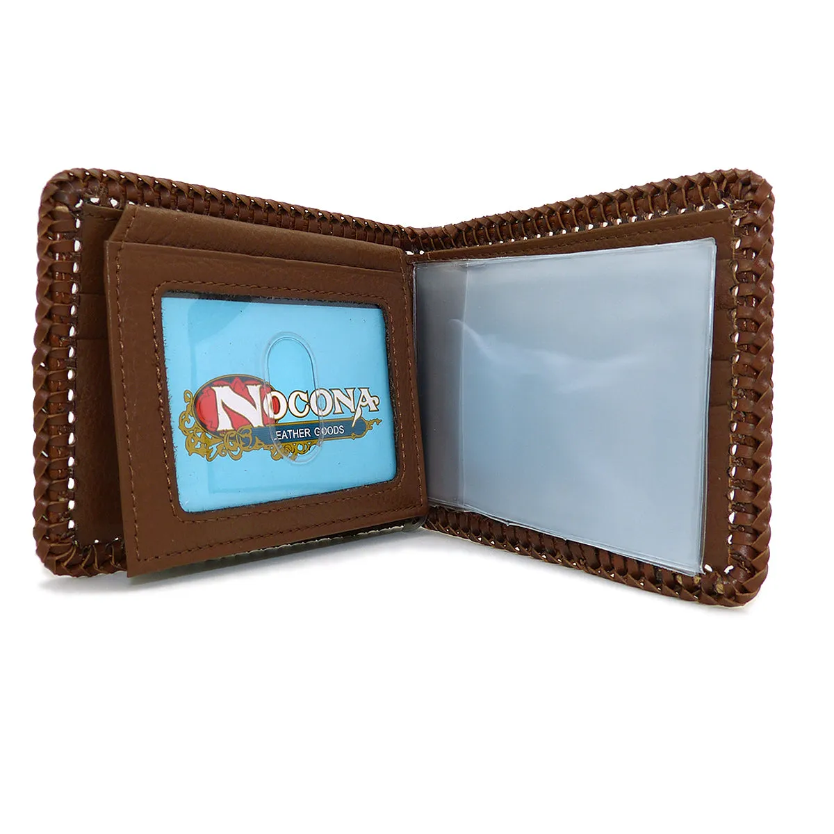 Nocona Mens Western Wallet Bi-fold Tooled and Laced Brown Leather N5421008