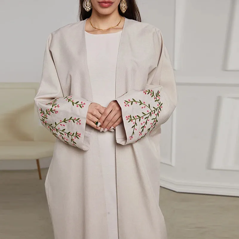 Open Kimono Abaya Embroidery Long Sleeve For Muslim Women