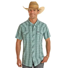 Panhandle Men's Turquoise Geo Print Short Sleeve