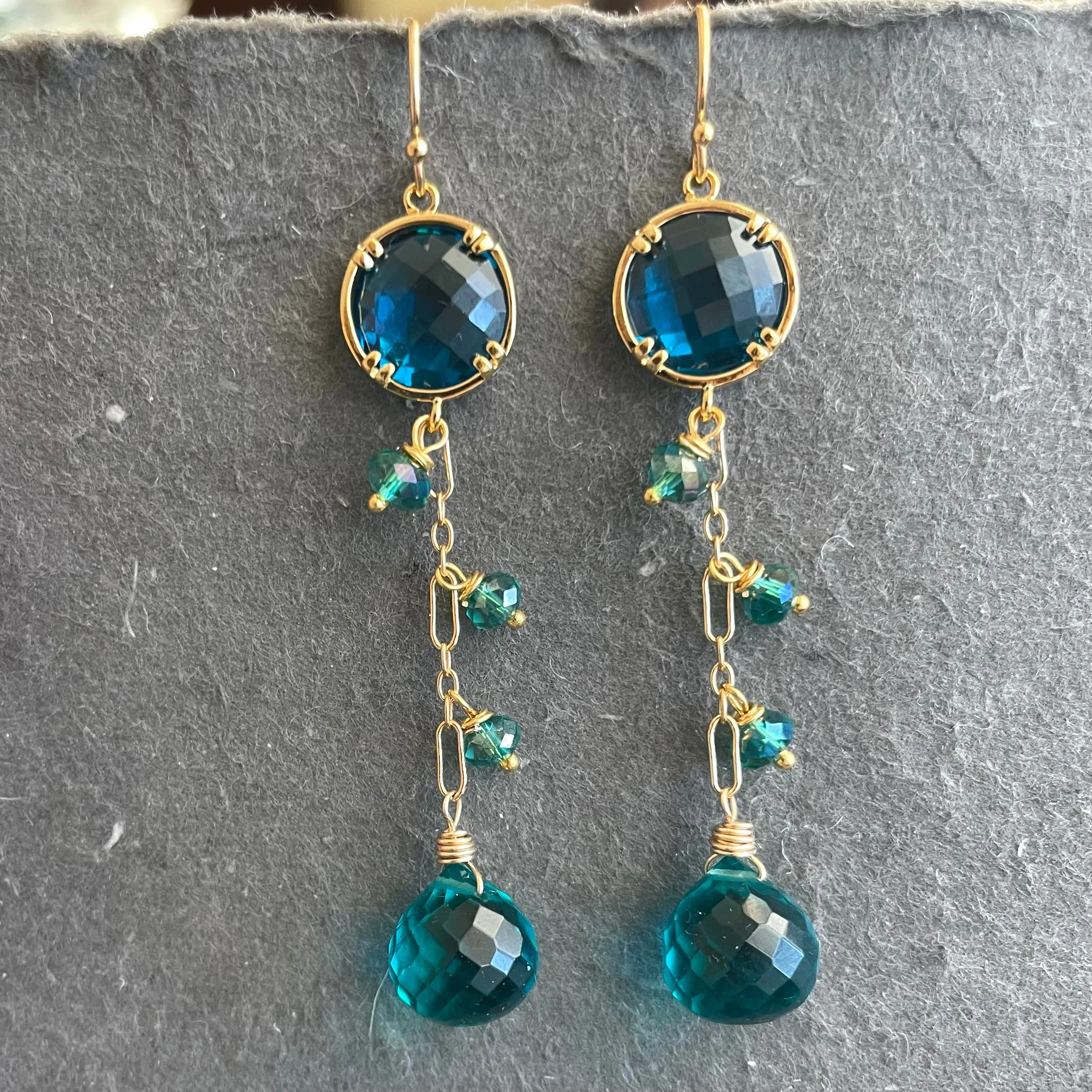 Paraiba and London Blue Dangle Earrings