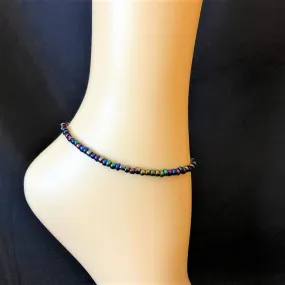 Peacock Iridescent Seed Bead Anklet