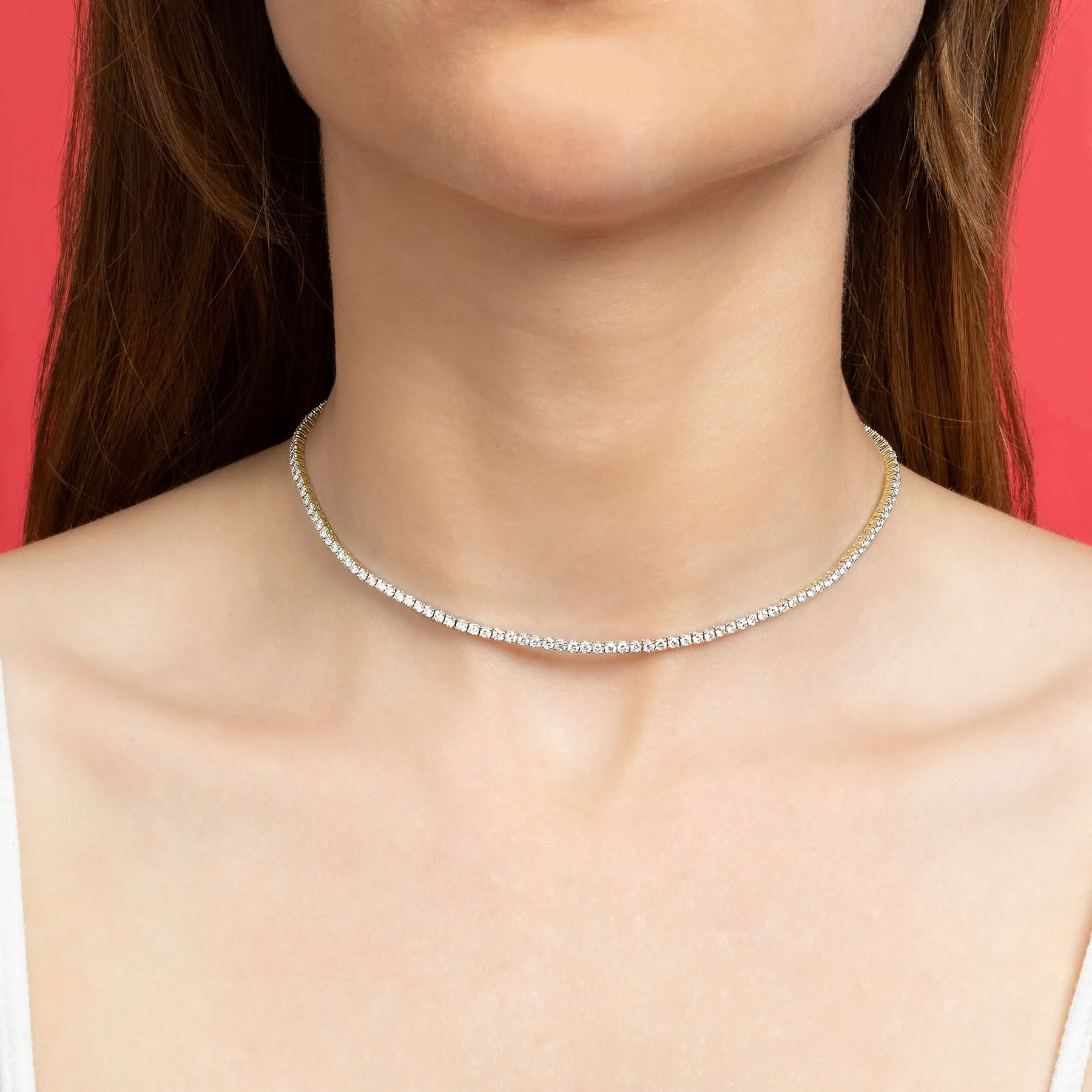 Perfect Collar Tennis Necklace - White Diamond / 14k Yellow Gold