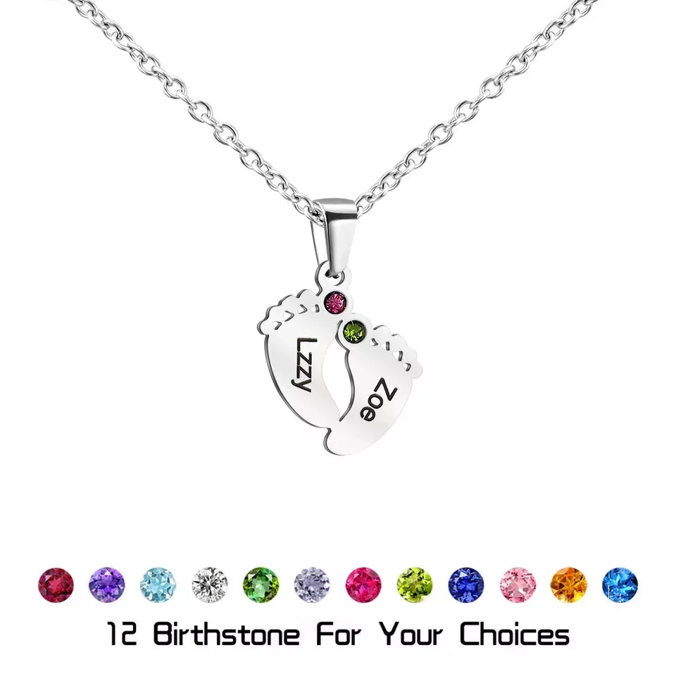 Personalized Baby Feet Necklace with Birthstone