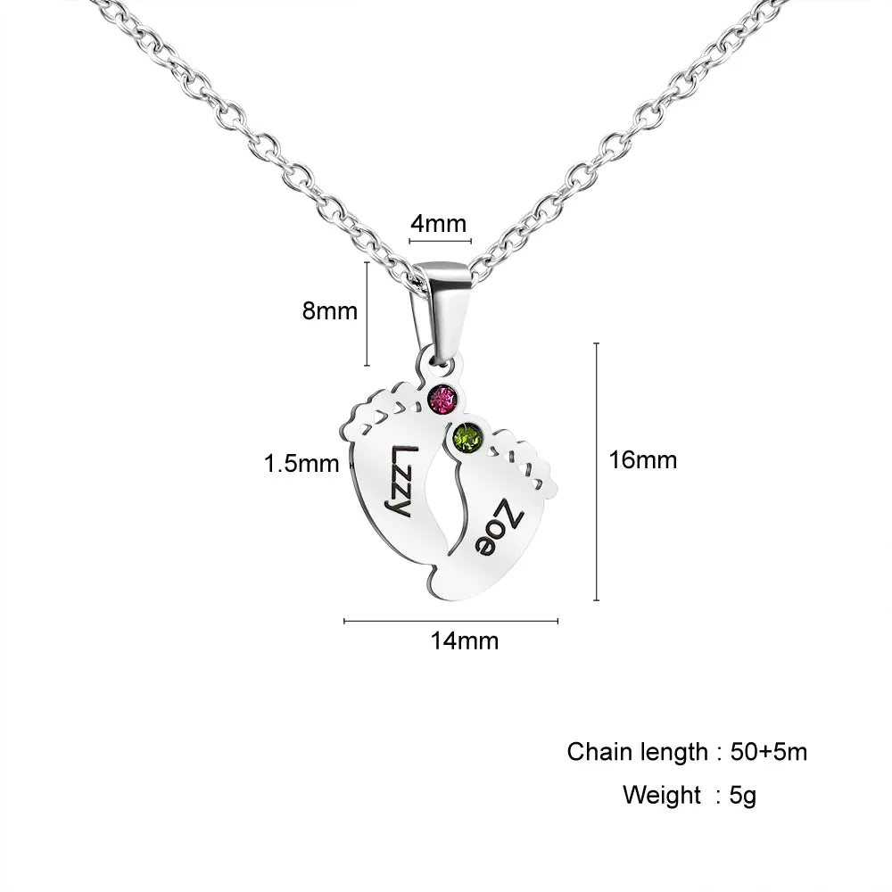 Personalized Baby Feet Necklace with Birthstone